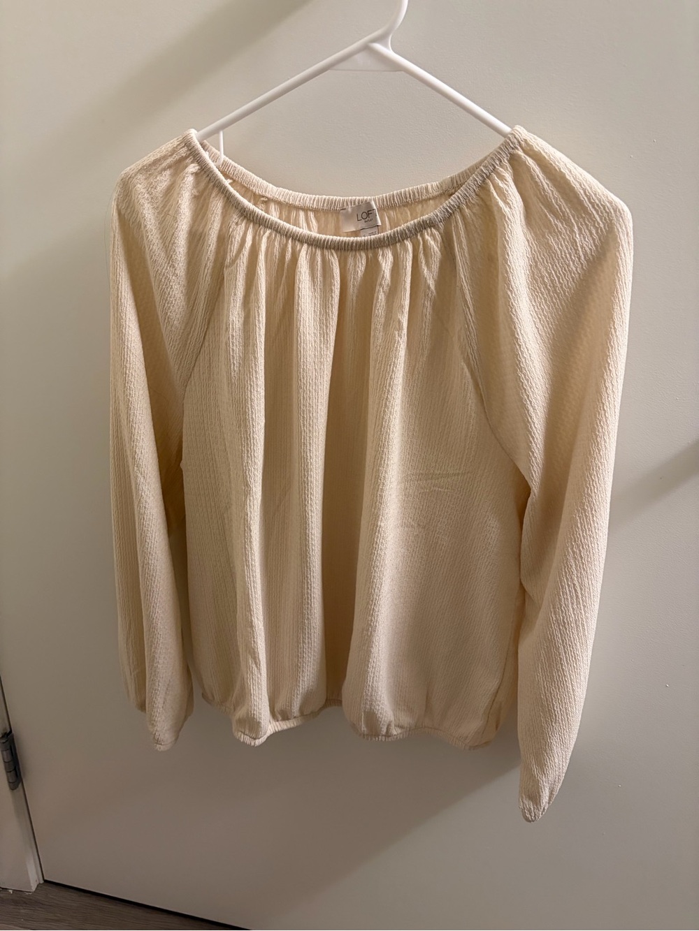 LOFT Cream Textured Long-Sleeve Peasant Top